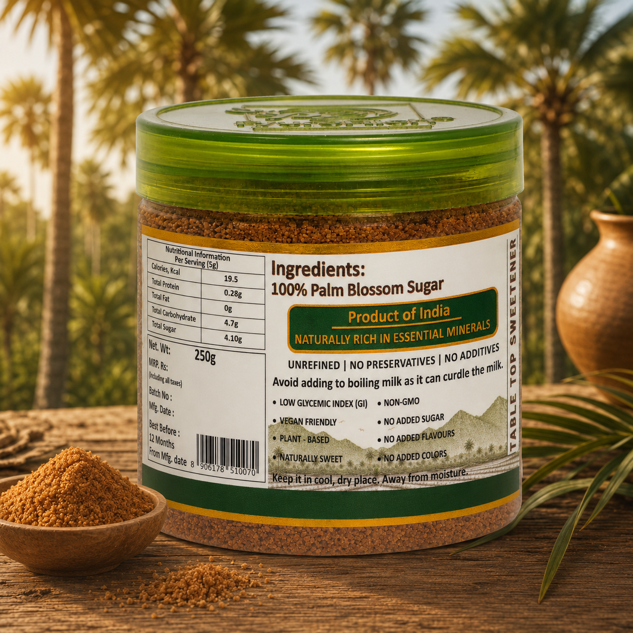 PyureRich® Palm Sugar 250g – 100% Pure Palm Blossom Sugar | Natural Sweetener