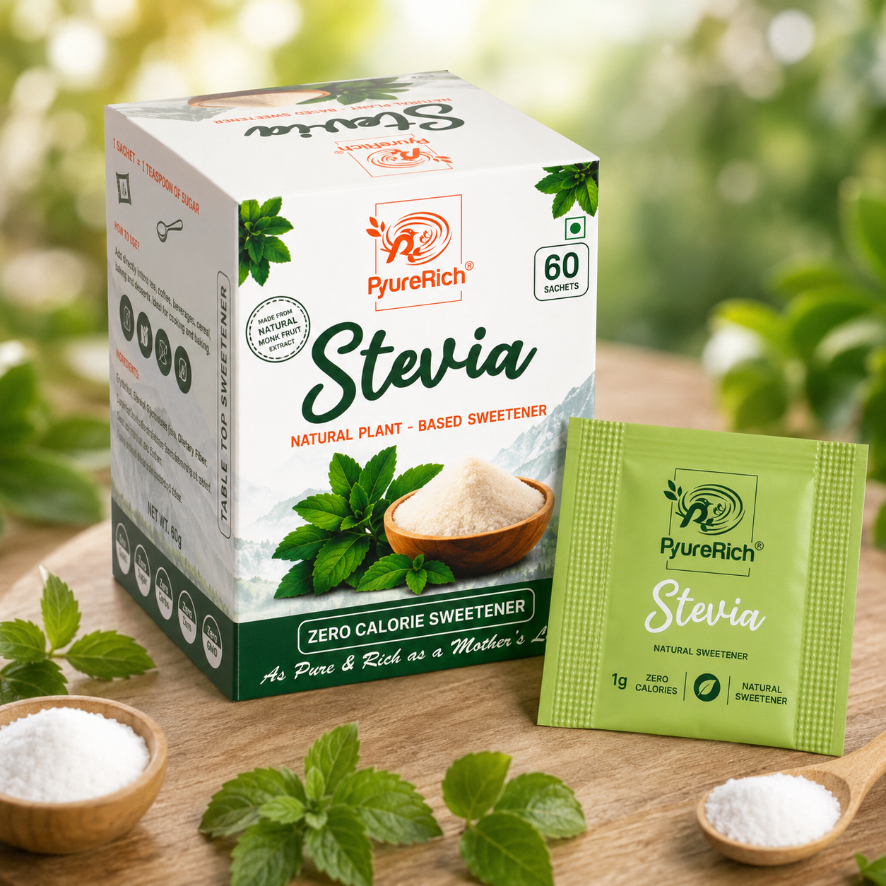 PyureRich® Stevia Sweetener Sachets – Natural Sugar Substitute