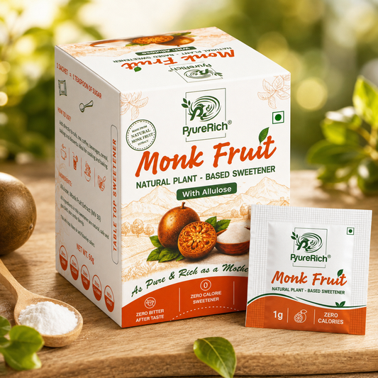 PyureRich® Monk Fruit Sweetener Sachets (with Allulose) – Natural Sugar Substitute