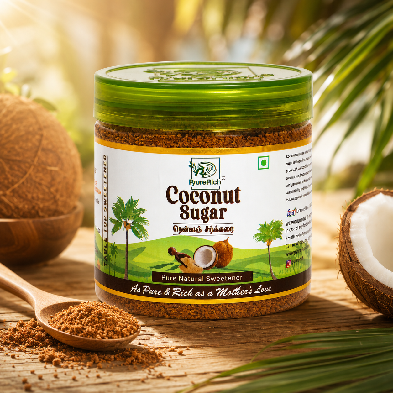 PyureRich® Coconut Sugar 250g – 100% Natural Coconut Blossom Sugar | Unrefined Sweetener