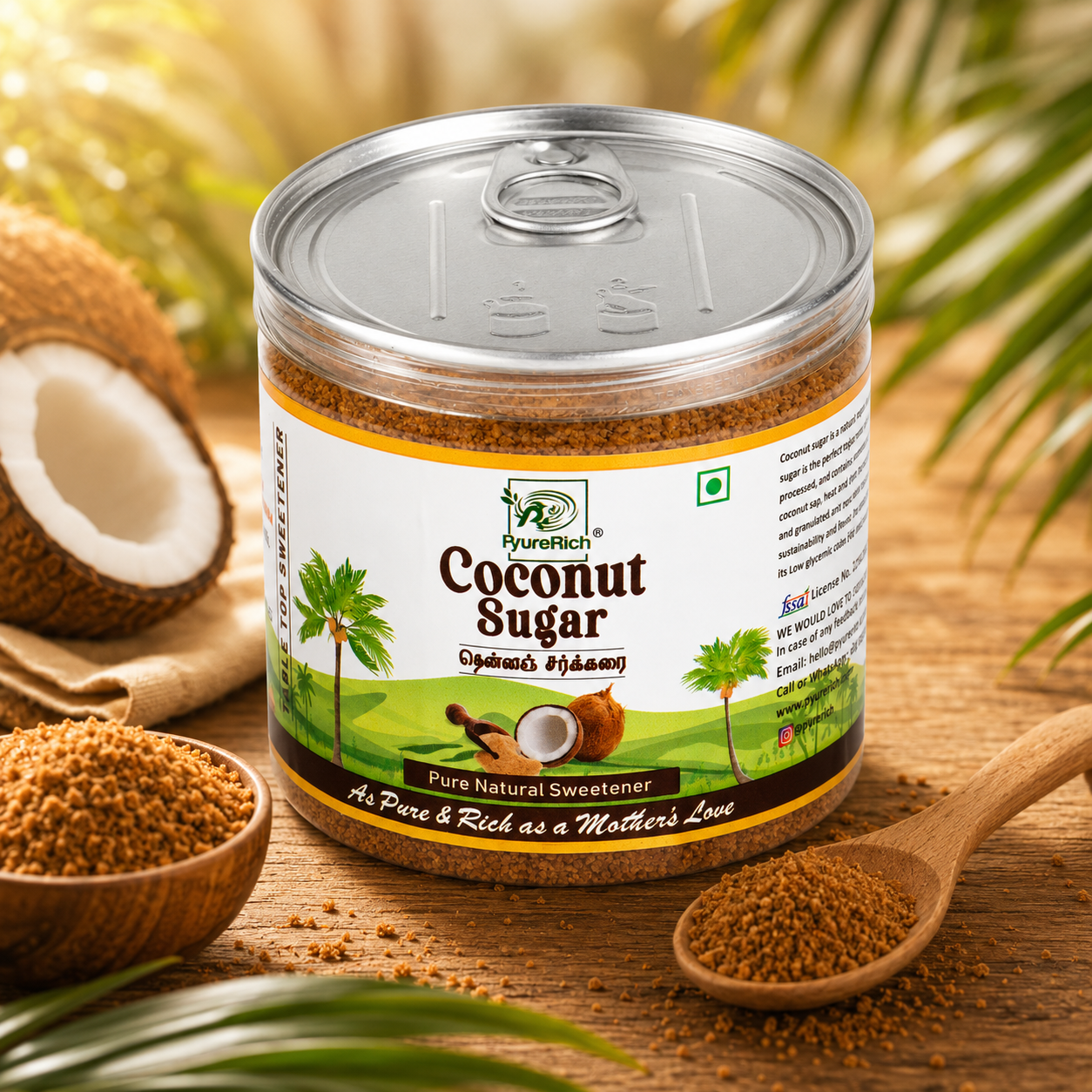 PyureRich® Coconut Sugar 250g – 100% Natural Coconut Blossom Sugar | Unrefined Sweetener