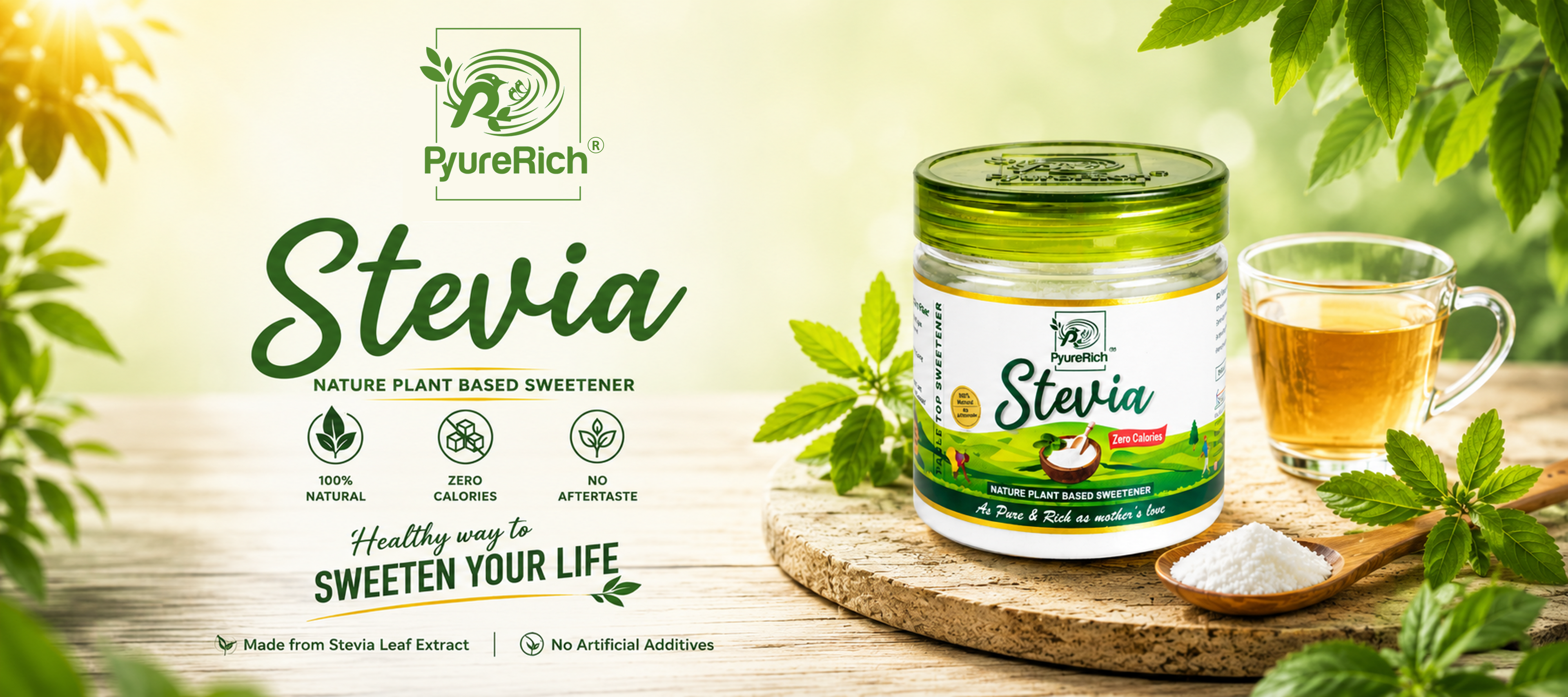 PyureRich Stevia Sweetener - Best Natural Zero Calorie Sweetener