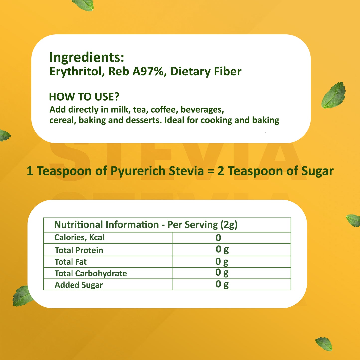 PYURERICH Stevia Sweetener Powder